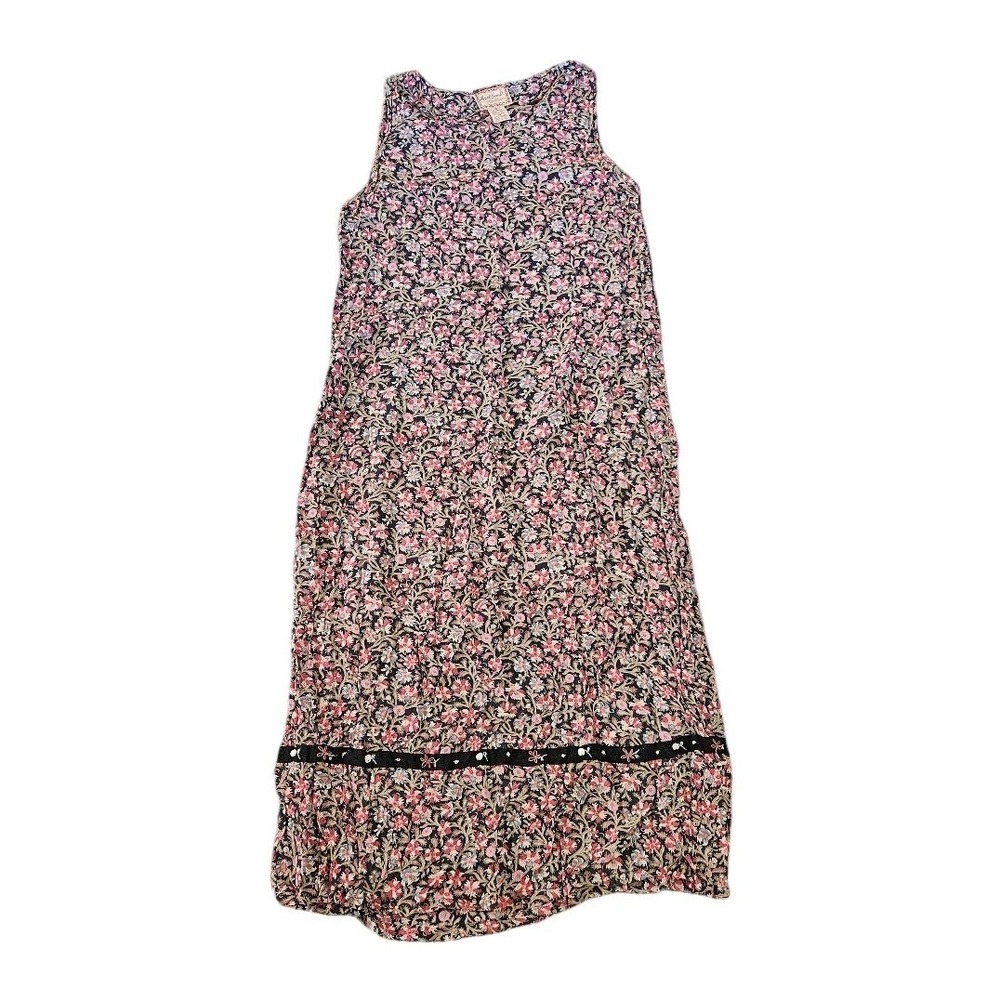 April Cornell Floral Rayon Sleeveless Maxi Dress Pink Black Boho Small Cottage
